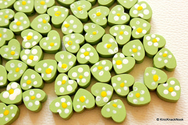 Green Wood Heart Beads x 10